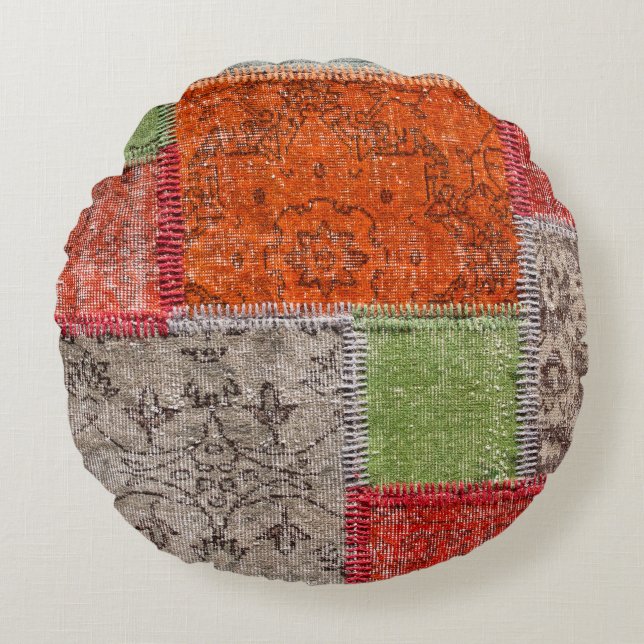 Asian patchwork carpet in Istanbul, Turkey. Close  Round Cushion (Front)