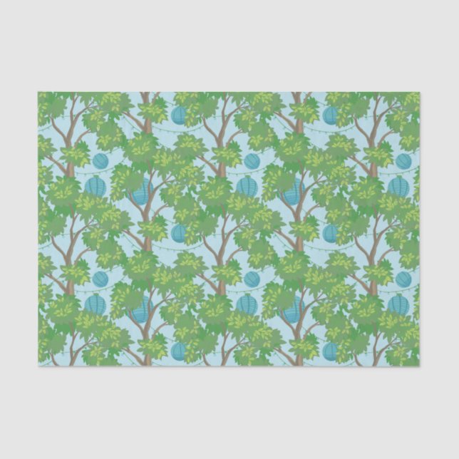 Asian Pattern Blue Green Tissue Paper (Front)
