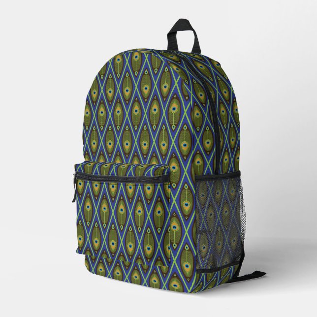 Asian pattern printed backpack (Back Corner Right)