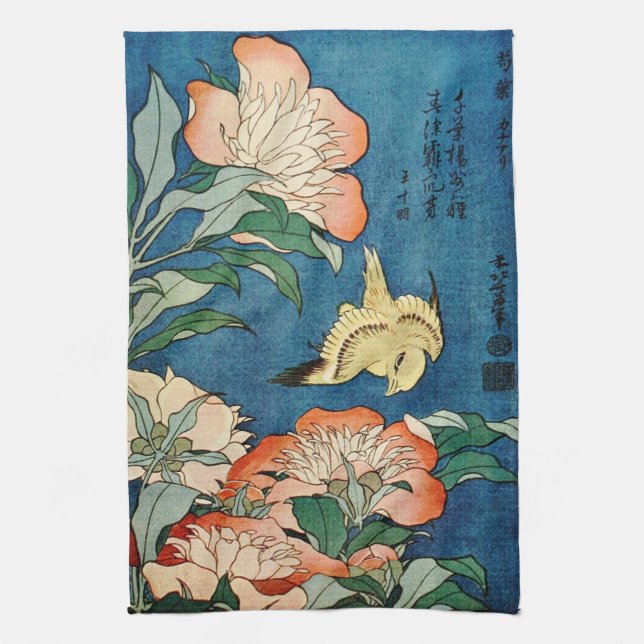 ASIAN PEONIES kitchen towel (Vertical)