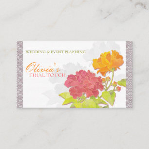 Asian Peony n Chic Damask Business Card