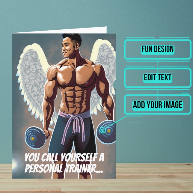 Asian Personal Trainer or Coach Gym Birthday Card (This fun card is specifically for the male personal trainer friend or family member in your life.)