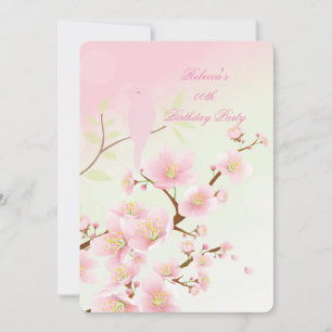 Asian Pretty Pink Cherry Blossom Birthday Party Invitation