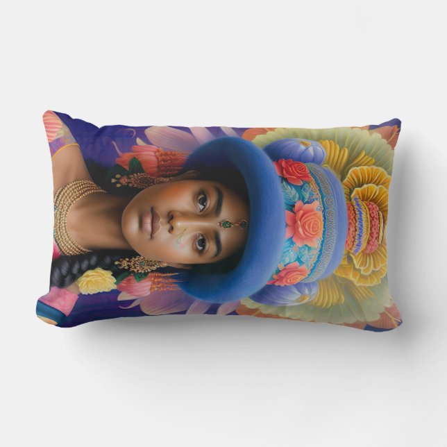 Asian princess with big blue hat lumbar cushion (Front)