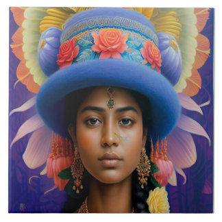 Asian princess with big blue hat tile