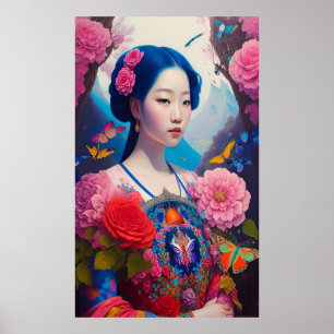 Asian princess with blue hair poster