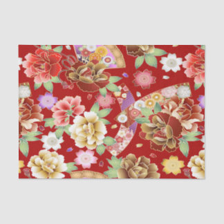 Asian Red Gold Pink Modern Floral Tissue Paper