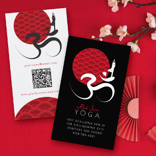 Asian Red Sun Yoga & Modern Zen Calligraphy Om Aum Business Card