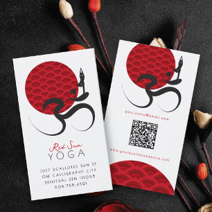 Asian Red Sun Yoga & Modern Zen Calligraphy Om Aum Business Card