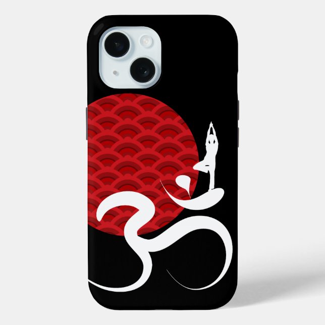 Asian Red Sun Yoga & Modern Zen Calligraphy Om Aum Case-Mate iPhone Case (Back)