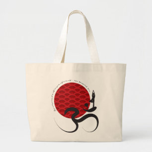 Asian Red Sun Yoga & Modern Zen Calligraphy Om Aum Large Tote Bag
