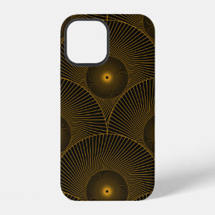 asian round feathers seamless pattern in gold blac iPhone 12 case