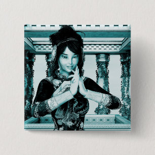 Asian Royal Woman Blue Portrait Art 15 Cm Square Badge