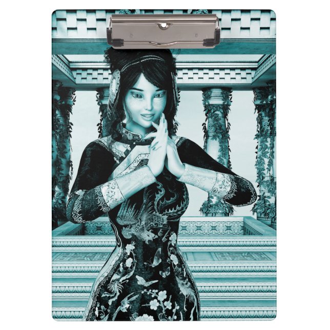 Asian Royal Woman Blue Portrait Art Clipboard (Front)