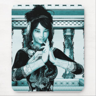 Asian Royal Woman Blue Portrait Art Mouse Pad