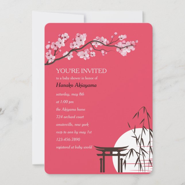 Asian Sakura Baby Shower Invitation (Front)