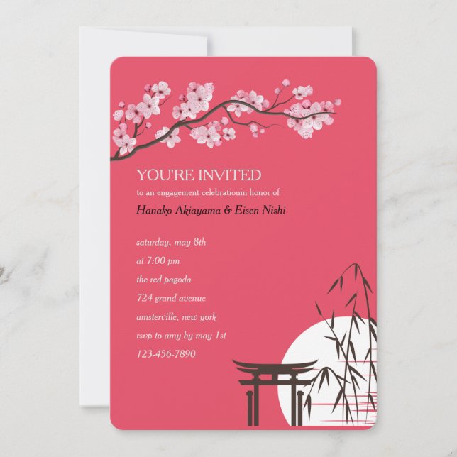 Asian Sakura Engagement Party Invitation (Front)
