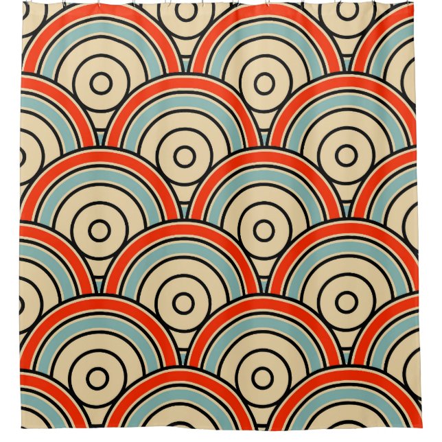 Asian Scales Waves Ivory Pattern Shower Curtain (Front)