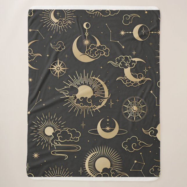 asian seamless pattern with clouds moon sun stars sherpa blanket (Front)