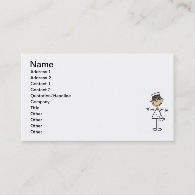 Asian Stick Figure Nurse T-shirts and Gifts Business Card (Front)