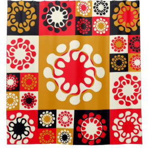 asian style ethnic mosaic with stylised flowers in shower curtain