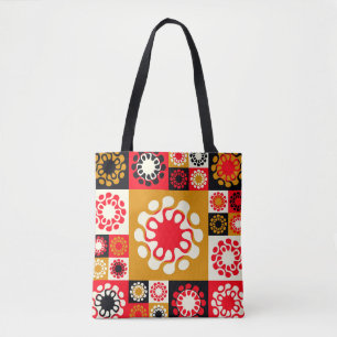asian style ethnic mosaic with stylised flowers in tote bag