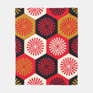 Asian Style Floral Hexagonal Pattern Fleece Blanket