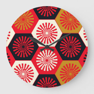 Asian Style Floral Hexagonal Pattern Large Clock