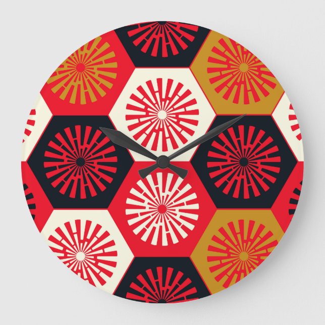Asian Style Floral Hexagonal Pattern Large Clock (Front)