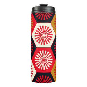 Asian Style Floral Hexagonal Pattern Thermal Tumbler