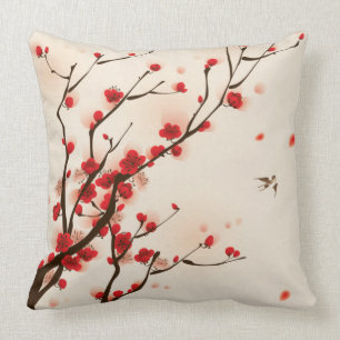 Asian Style Painting, Plum Blossom in Spring Cushion