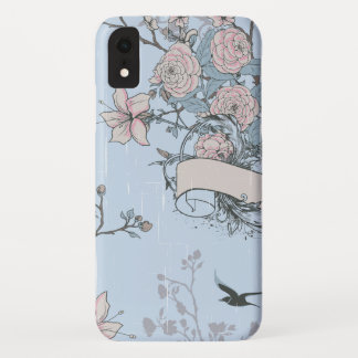 Asian Style Pink Lilies and Roses on Blue Case-Mate iPhone Case