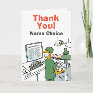 Asian Surgeon about to Operate Checks Instructions Thank You Card