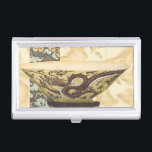 Asian Tapestry with Bowl and Dragon Design Business Card Holder<br><div class="desc">A Vision Studios creation,  this decorative Asian tapestry style painting features a lovely bowl with a great dragon design. The bowl is set against a cream background with floral print. Give this as a gift,  or purchase it for yourself!</div>