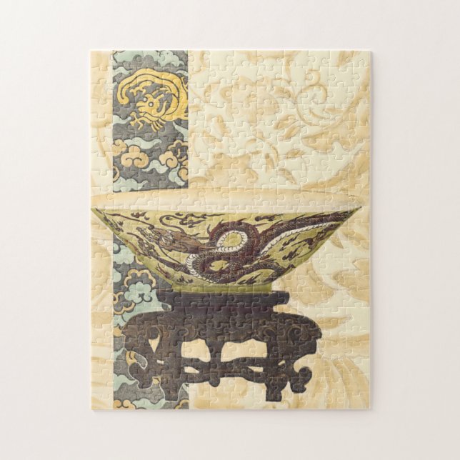 Asian Tapestry with Bowl and Dragon Design Jigsaw Puzzle (Vertical)