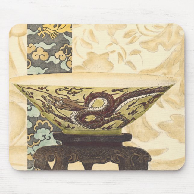 Asian Tapestry with Bowl and Dragon Design Mouse Pad (Front)