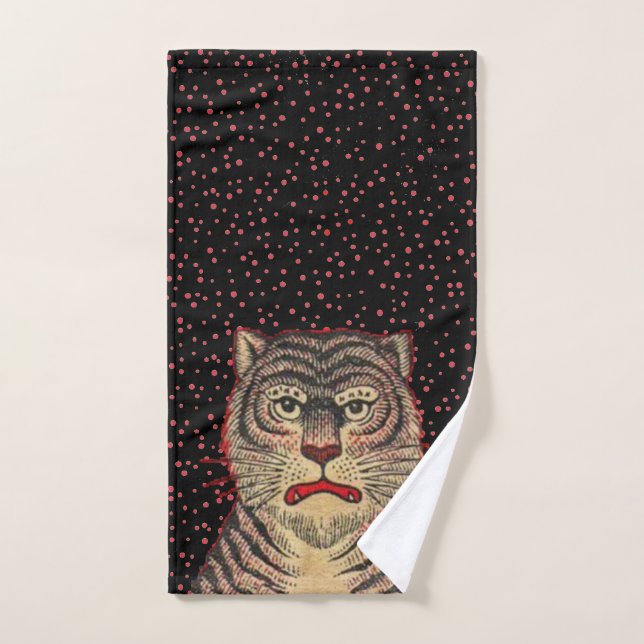 Asian Tiger Face Black Stripes Red Dots on Black Hand Towel (Hand Towel)