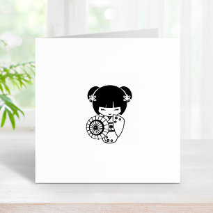 Asian Umbrella Geisha Girl in Kimono 2 Rubber Stamp
