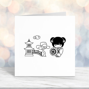 Asian Umbrella Girl in Kimono Scrapbook Self-inking Stamp