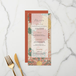 Asian Vintage Floral Beige & Red Wedding Menu