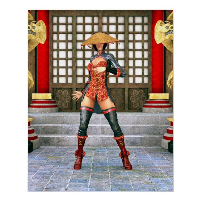 Asian Warrior Maiden Fantasy Samurai Artwork Poster (Front)