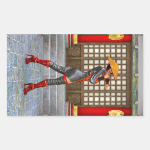 Asian Warrior Maiden Fantasy Samurai Artwork Rectangular Sticker