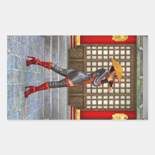 Asian Warrior Maiden Fantasy Samurai Artwork Rectangular Sticker (Front)