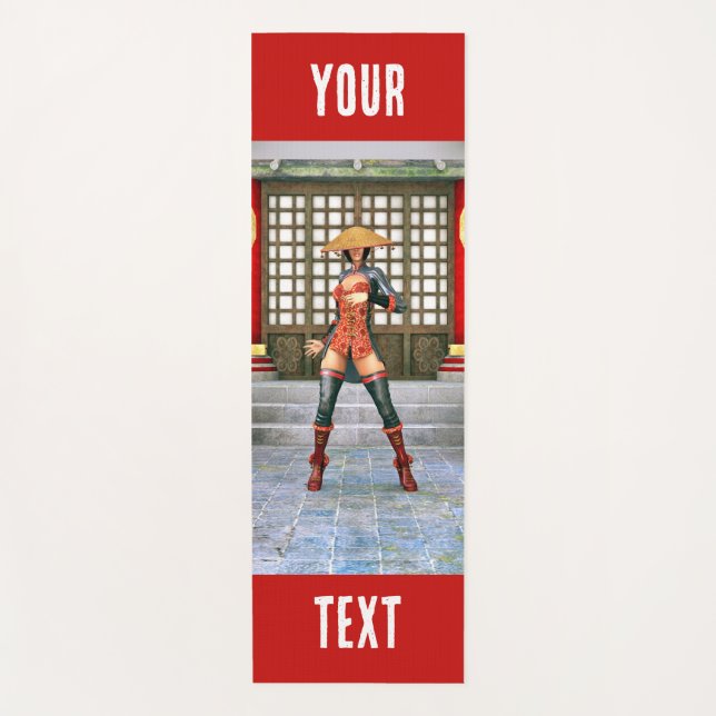 Asian Warrior Maiden Fantasy Samurai Artwork Yoga Mat (Front)