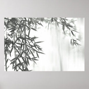 Asian wash painting style (sumi-e) style bamboo poster