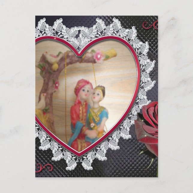 Asian Wedding Couple on Heart Swing Art Print/ Postcard (Front)