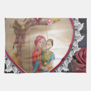 Asian Wedding Couple on Heart Swing Art Print/ Tea Towel