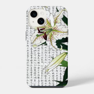 Asian White Lily on Kanji Background iPhone 14 Case