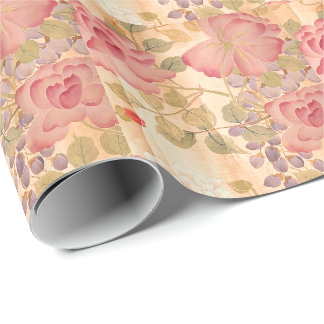 Asian Wisteria Roses Floral Flowers Wrapping Paper (Roll Corner)