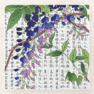 Asian Wisteria Wistaria on Kanji Background Glass Coaster